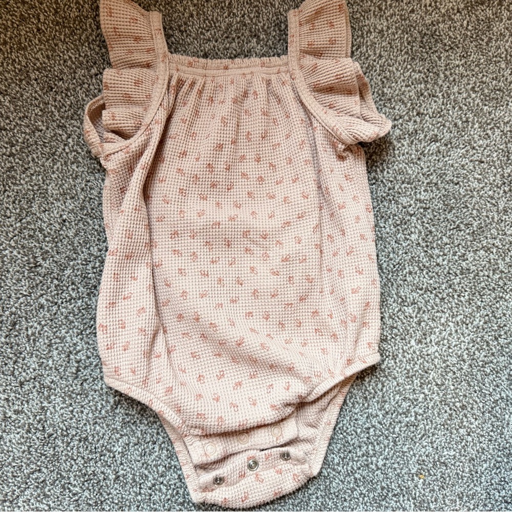 Tan Baby Romper with Ruffle Sleeves